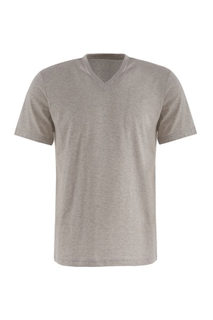 V Yaka Tişört - Gri Erkek Penye
